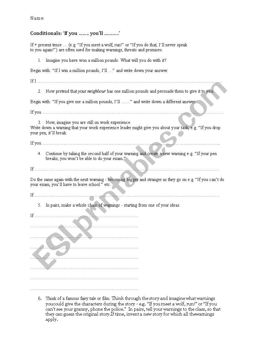 Conditionals worlsheet worksheet