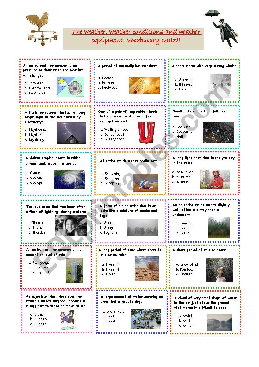 The weather, weather conditions and weather equipment: Vocabulary Quiz!!