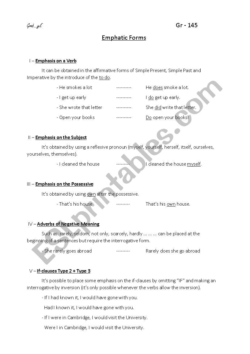 emphatic form worksheet