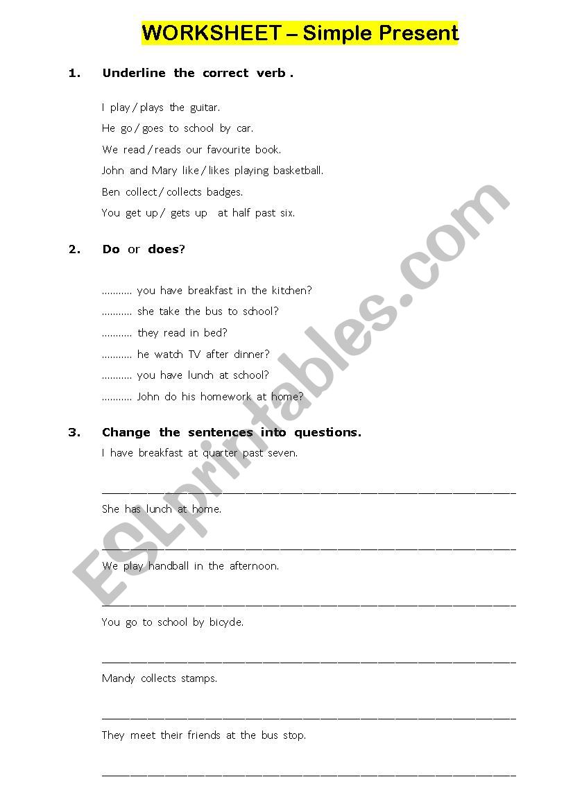 Present Simple Easy Exercises Esl Worksheet By Parajedi