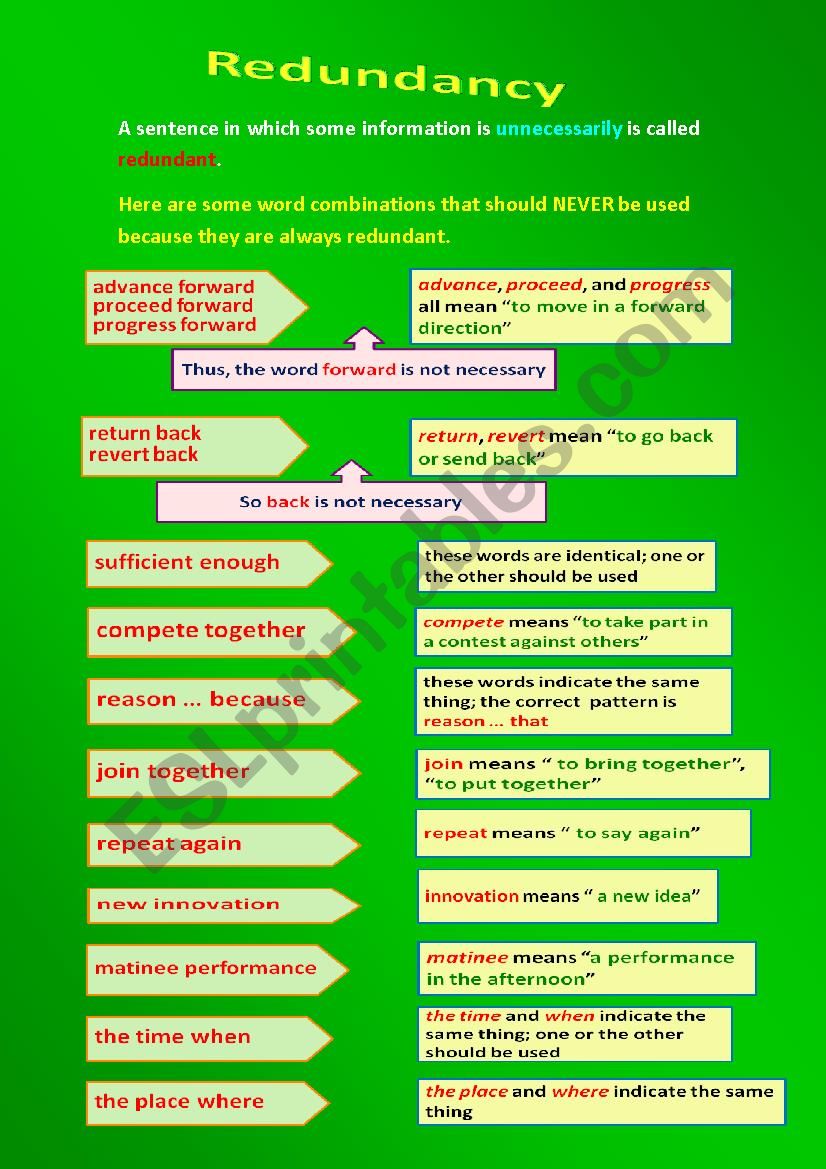 Redundancy worksheet