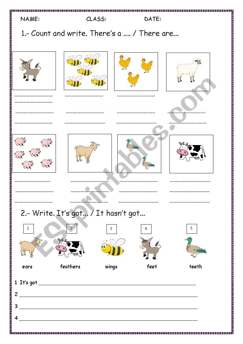 Farm animals worksheet