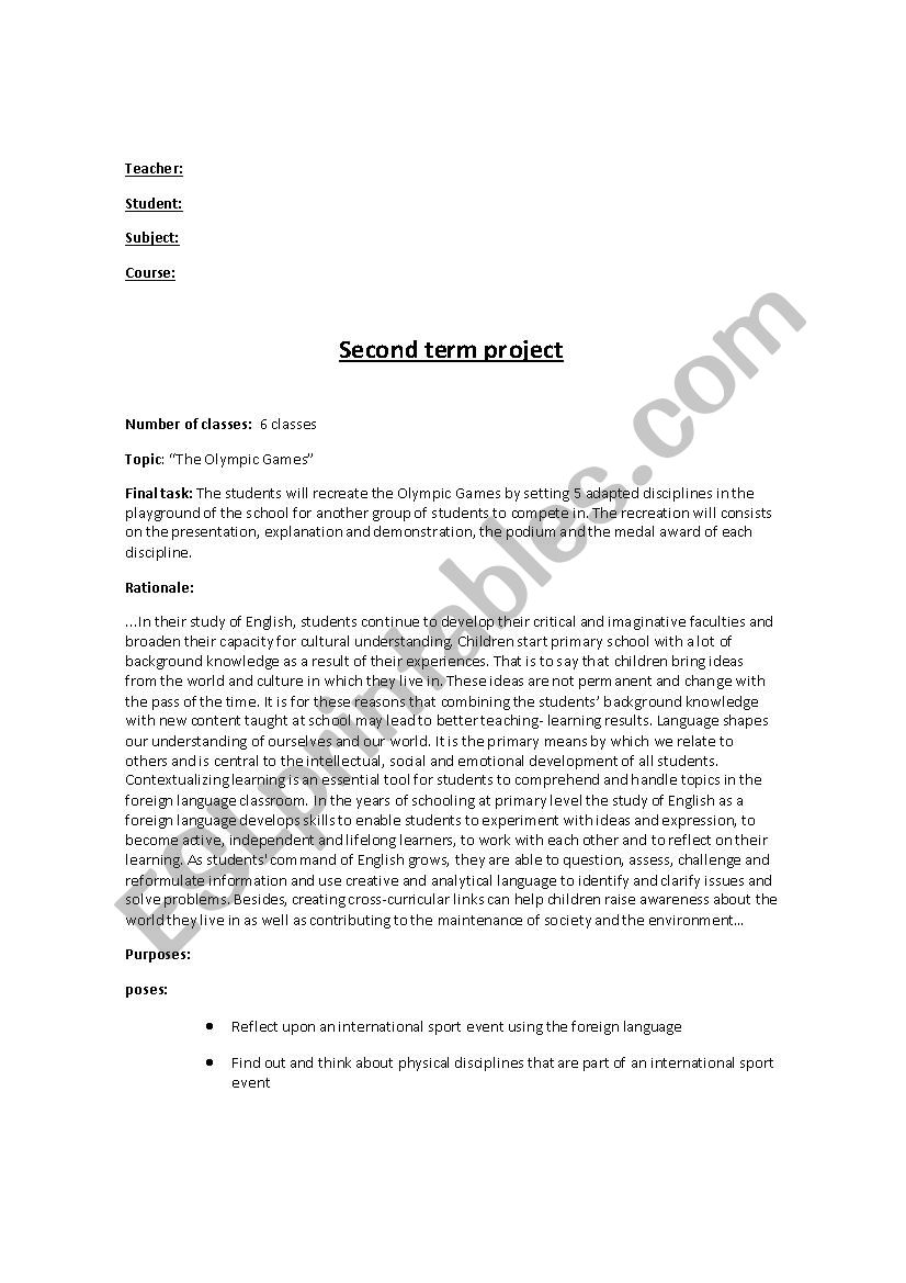 Lesson Plan: Olympic Games worksheet