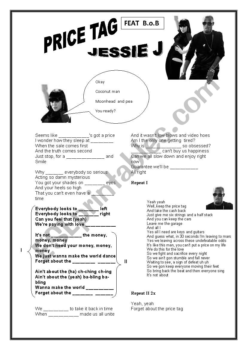 SONG PRICE TAG JESSIE JAY worksheet