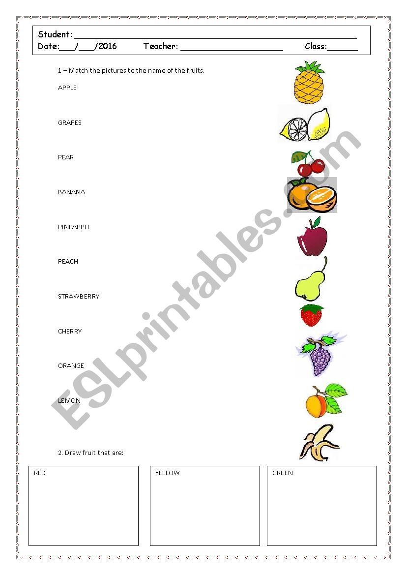 Fruit and color worksheet