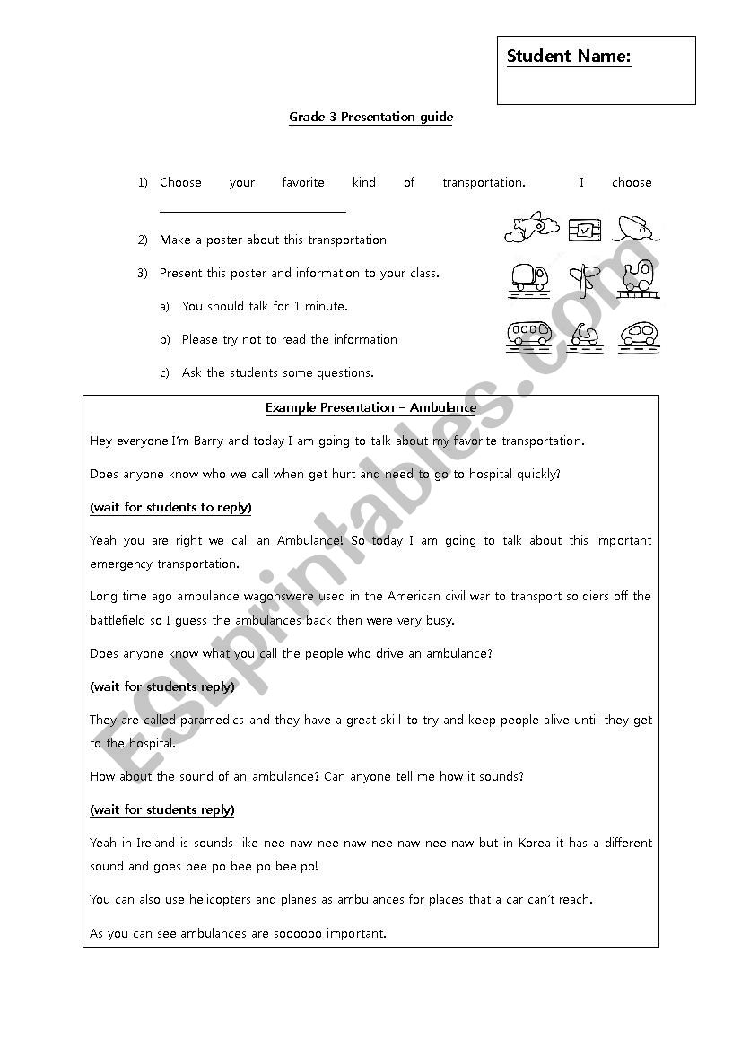 Transportation - Guide worksheet