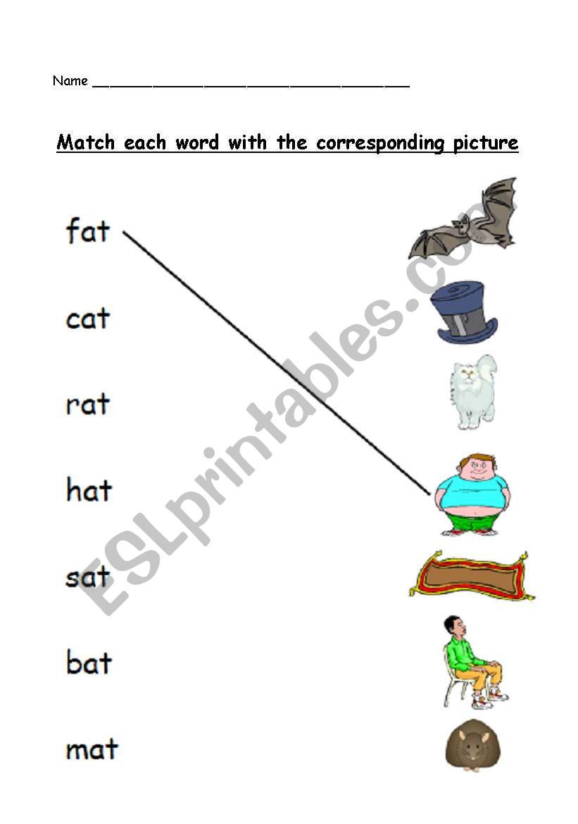 phonics -at- matching worksheet