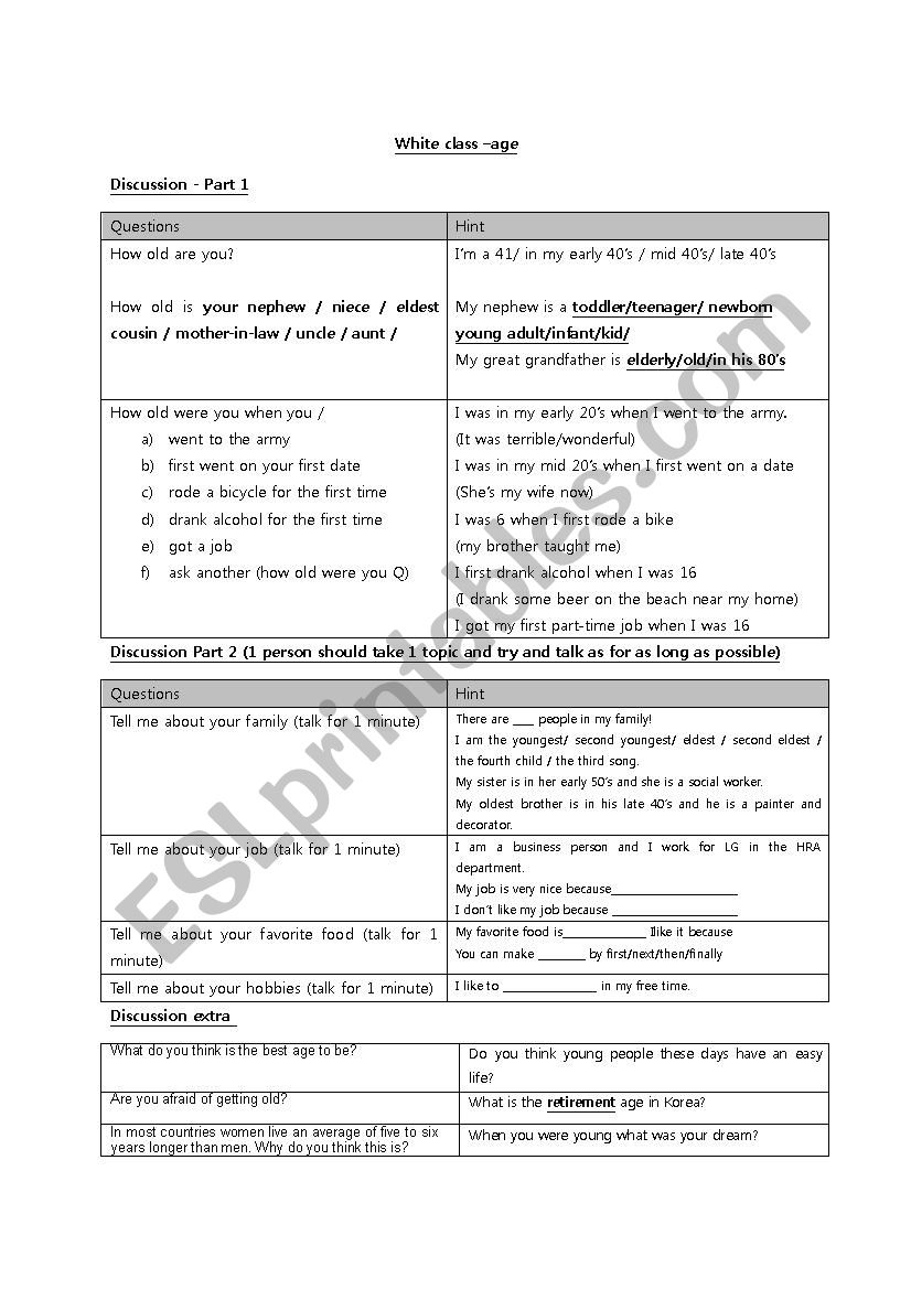 Age worksheet