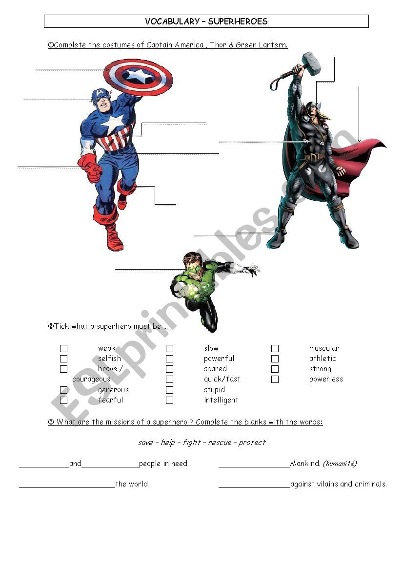 Superheroes - Vocabulary  worksheet