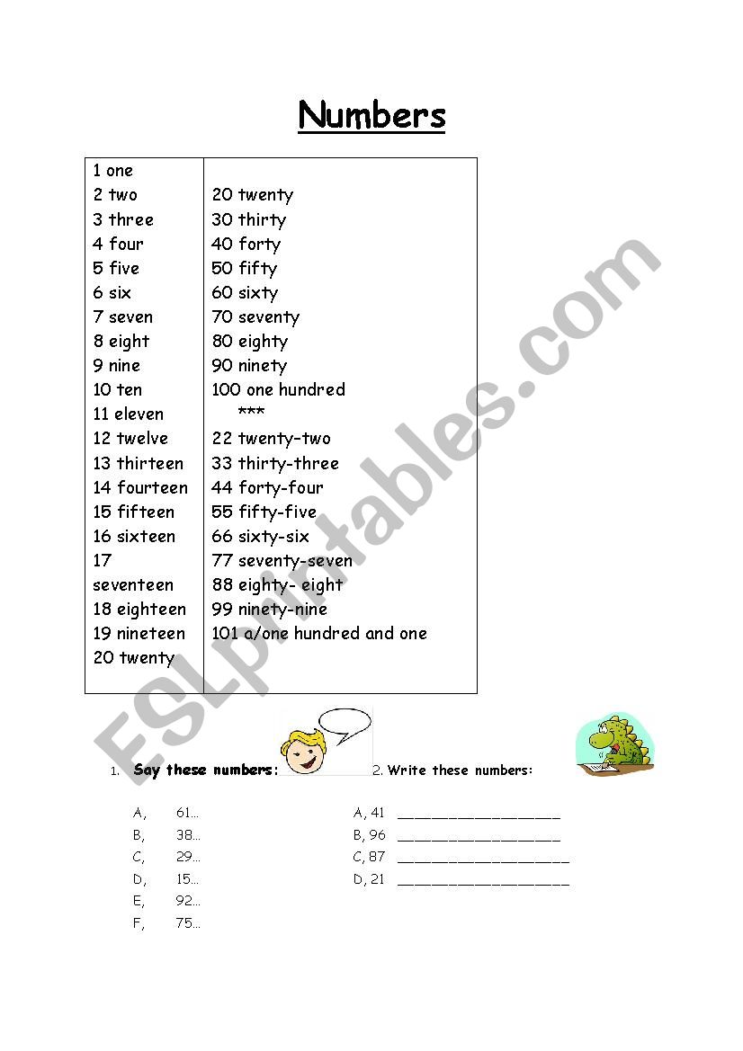 Numbers worksheet