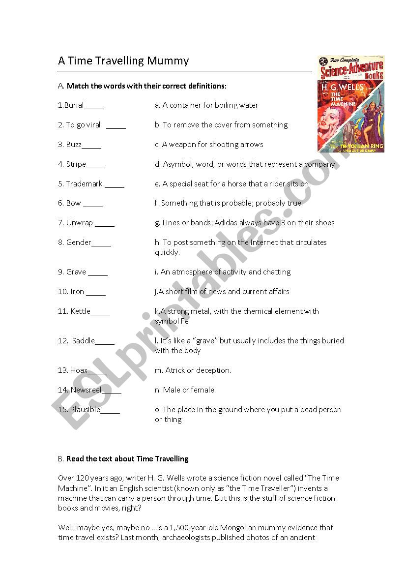 A Time-Travelling Mummy worksheet