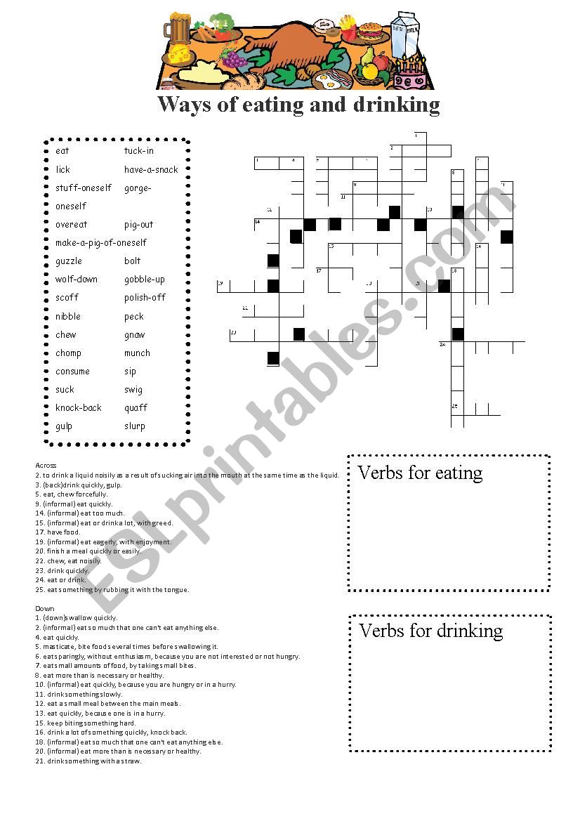 Ways of eating and drinking worksheet