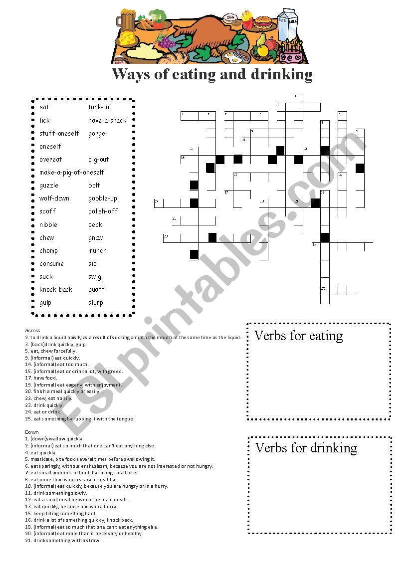 Ways of eating and drinking worksheet