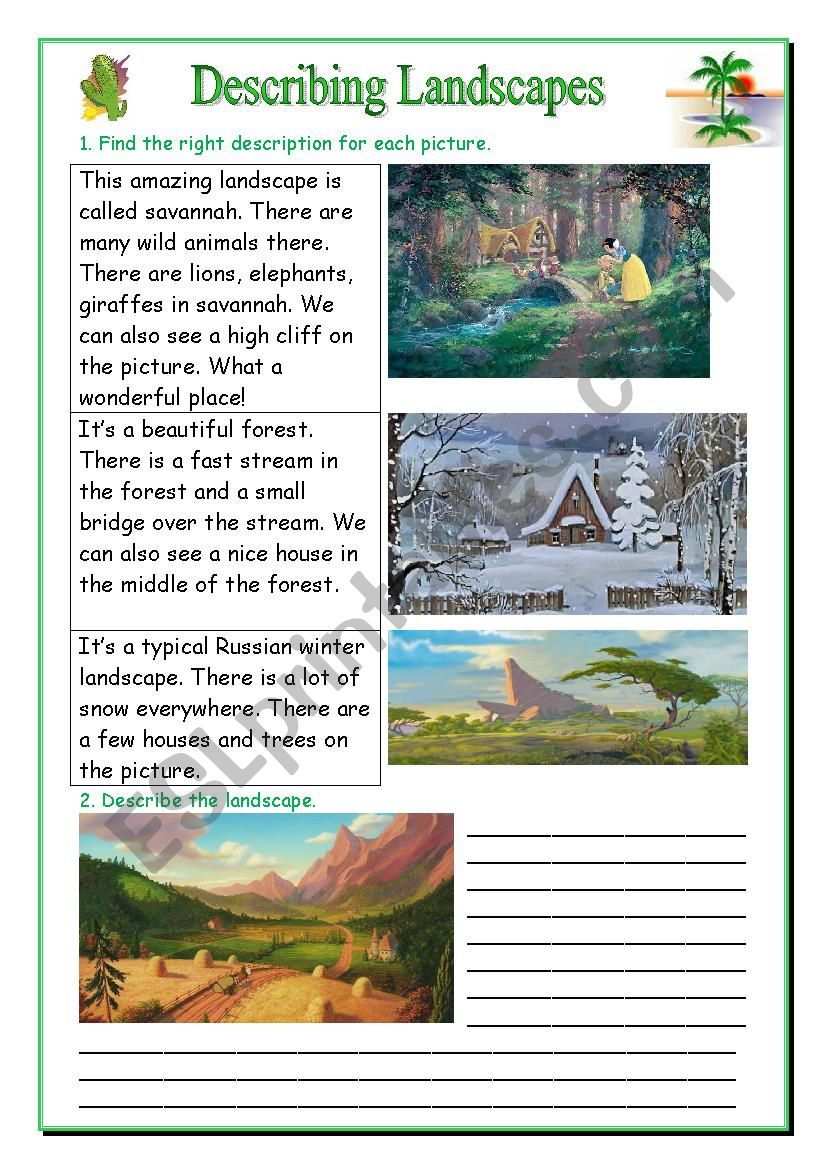 Landscapes descriptions  worksheet