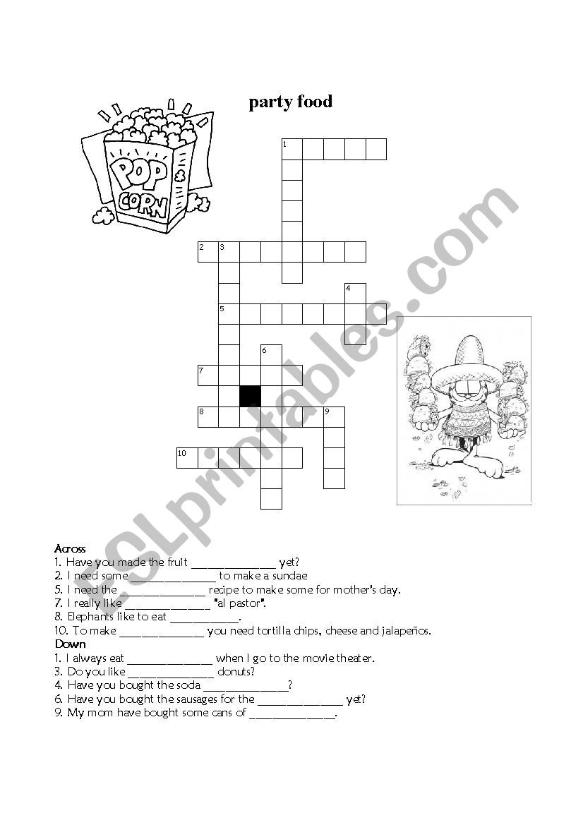 party food worksheet