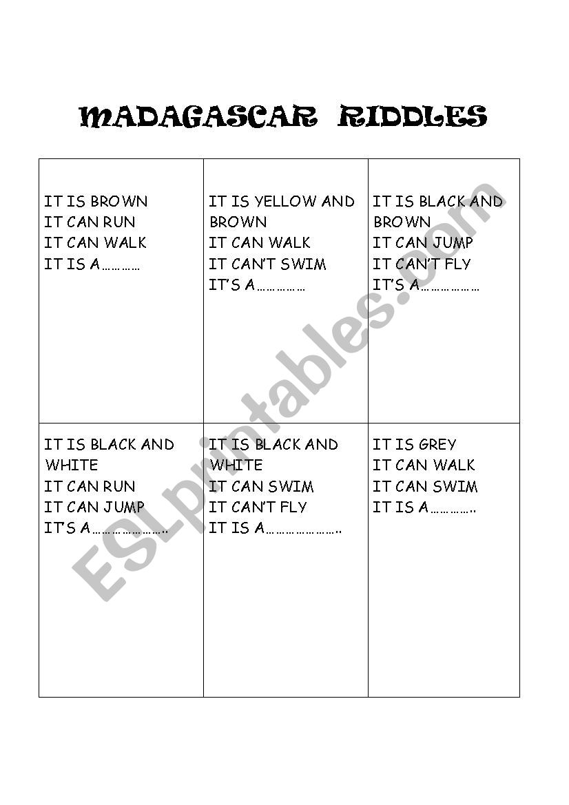 Madagascar riddles worksheet