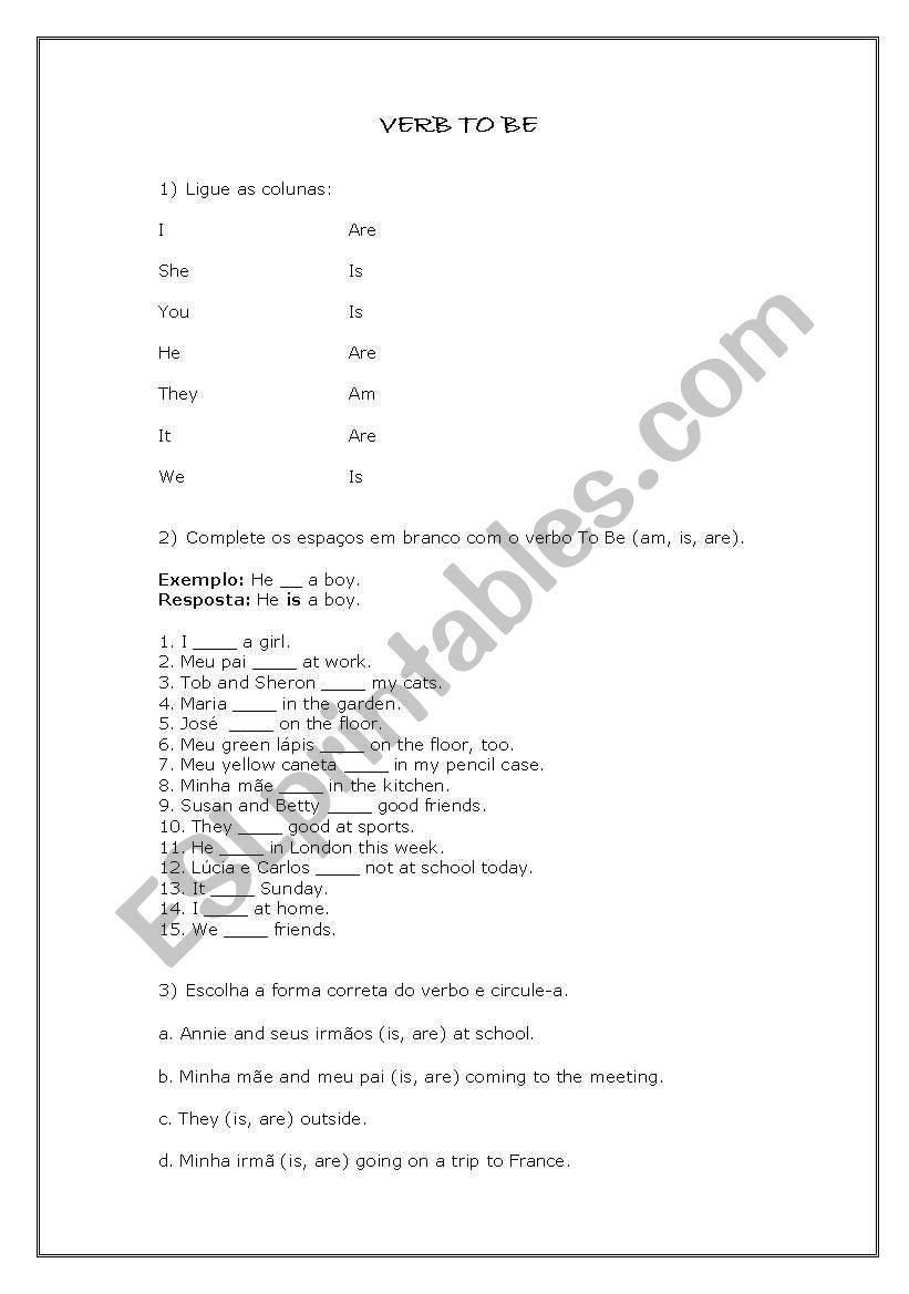 Verb To Be worksheet