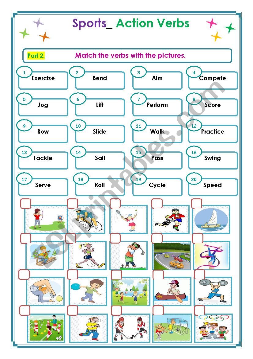 Sports_Action verbs 2 worksheet