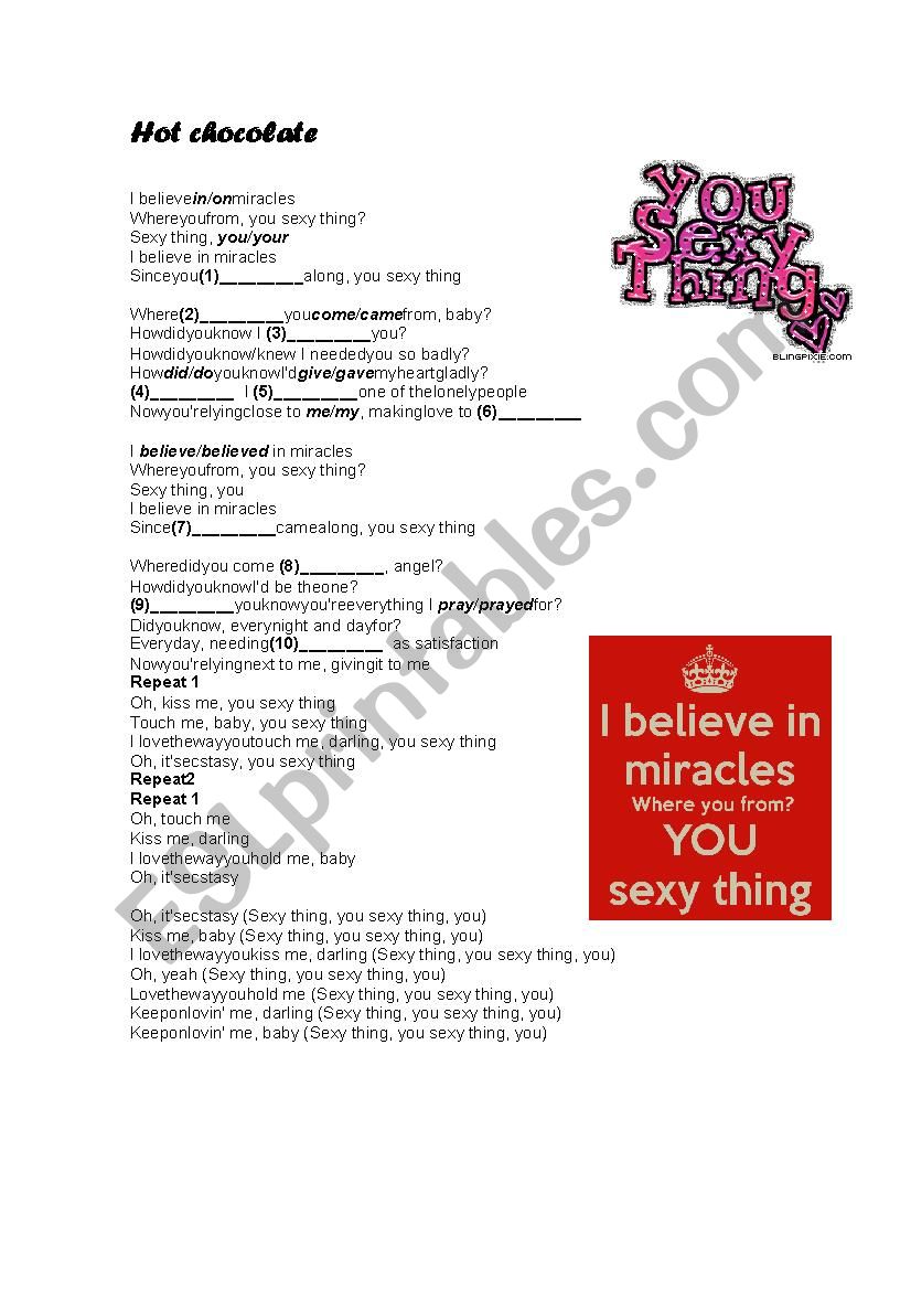 Song - You sexy thing worksheet