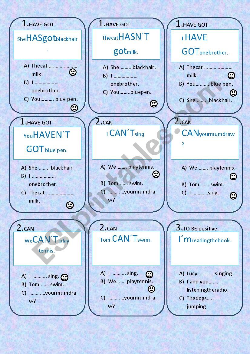 Go fish cards worksheet