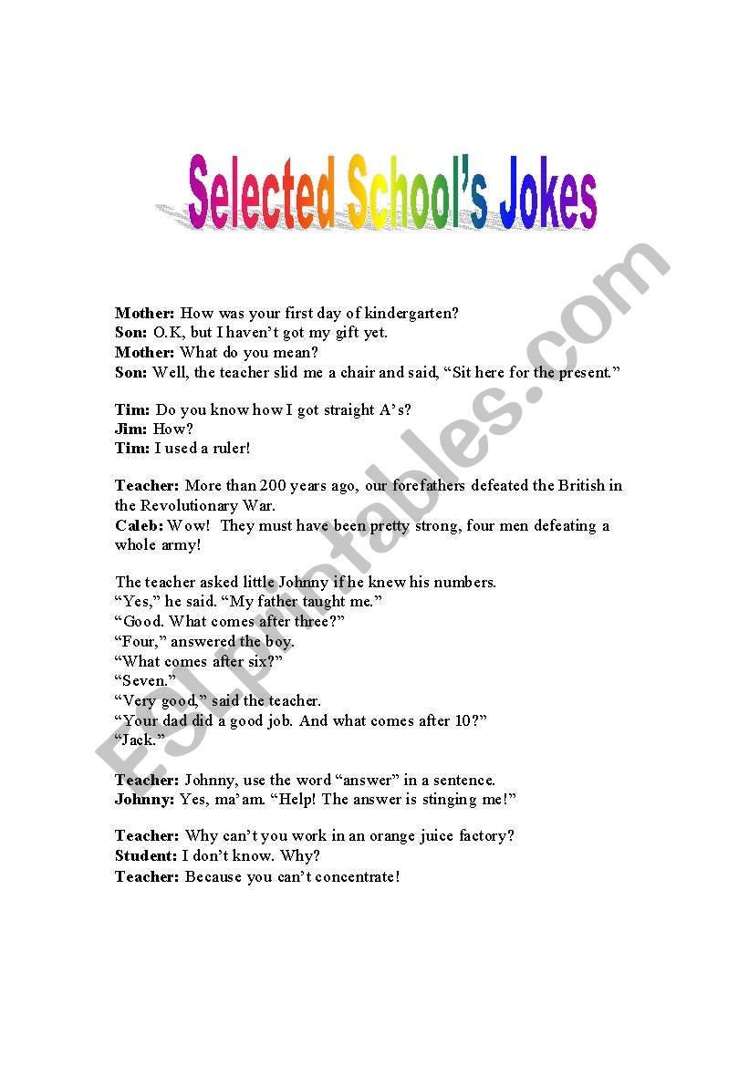 Selected Schools Jokes worksheet