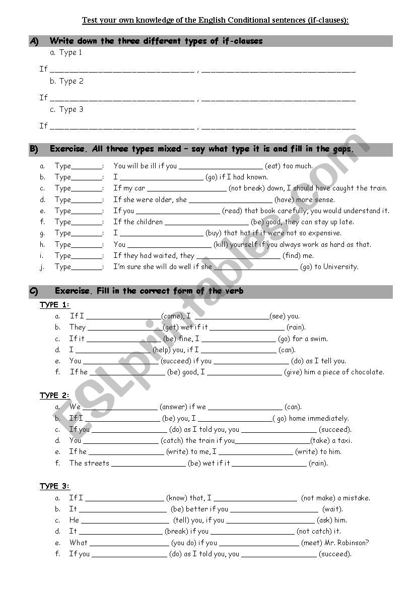 If clauses Type I, II, III  conditional clauses