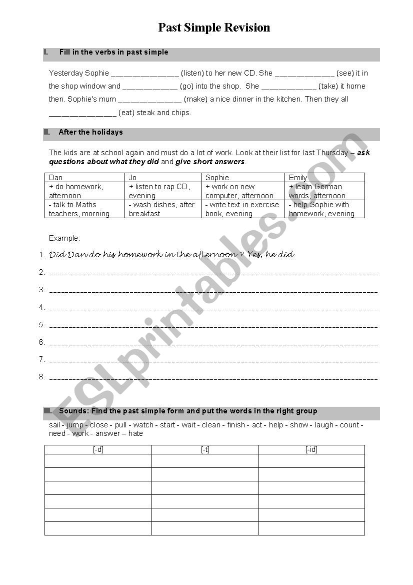 Past simple - easy exercises worksheet