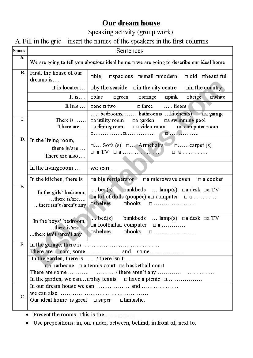 Our ideal home worksheet