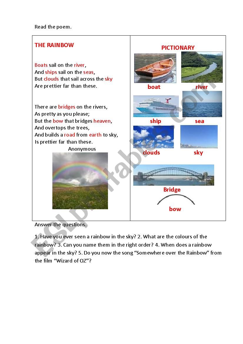 RAINBOW (a poem) worksheet