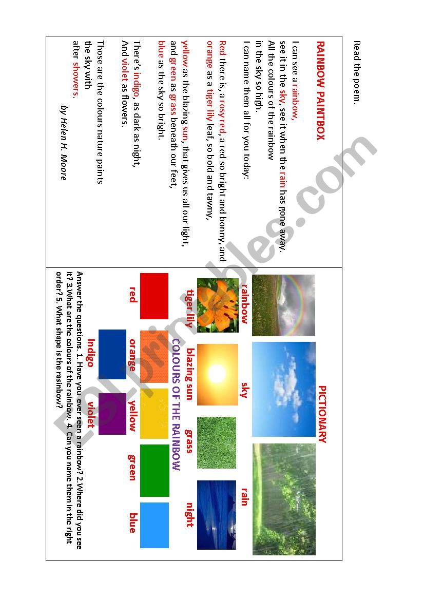 RAINBOW PAINTBOX (a poem) worksheet