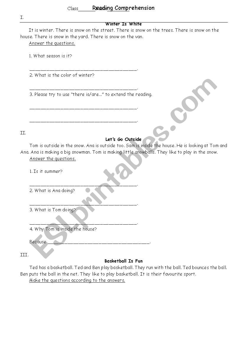 Reading Comprehension Test worksheet