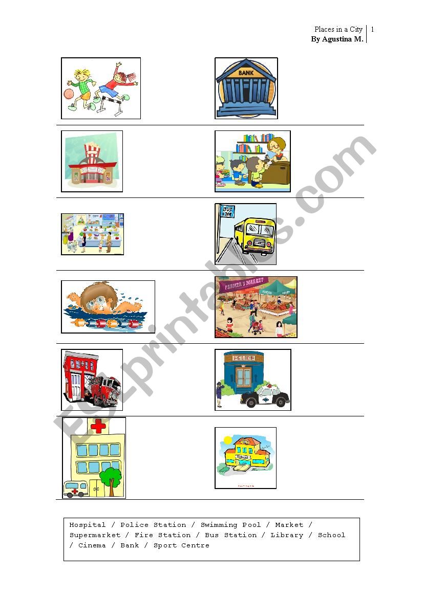 Places in a city worksheet