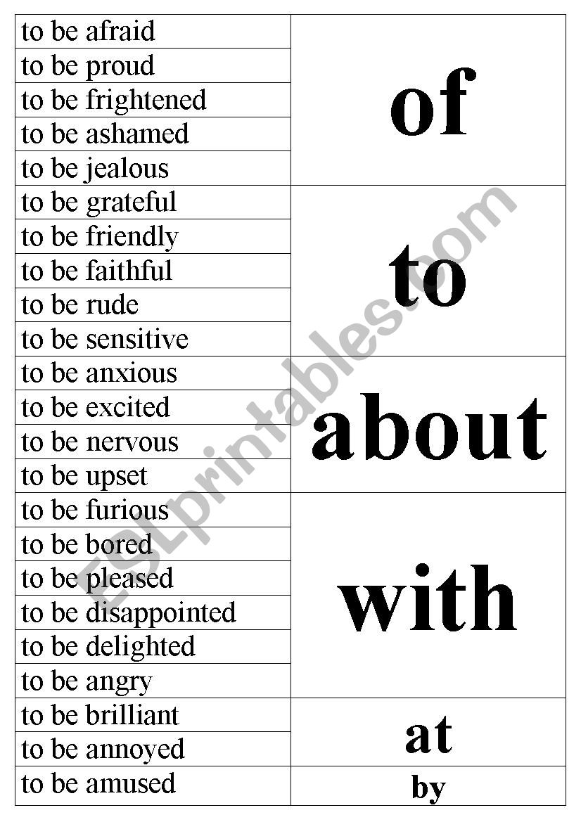 Adjectives with prepositions worksheet