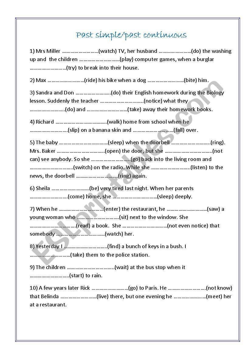 past simple and progressive worksheet