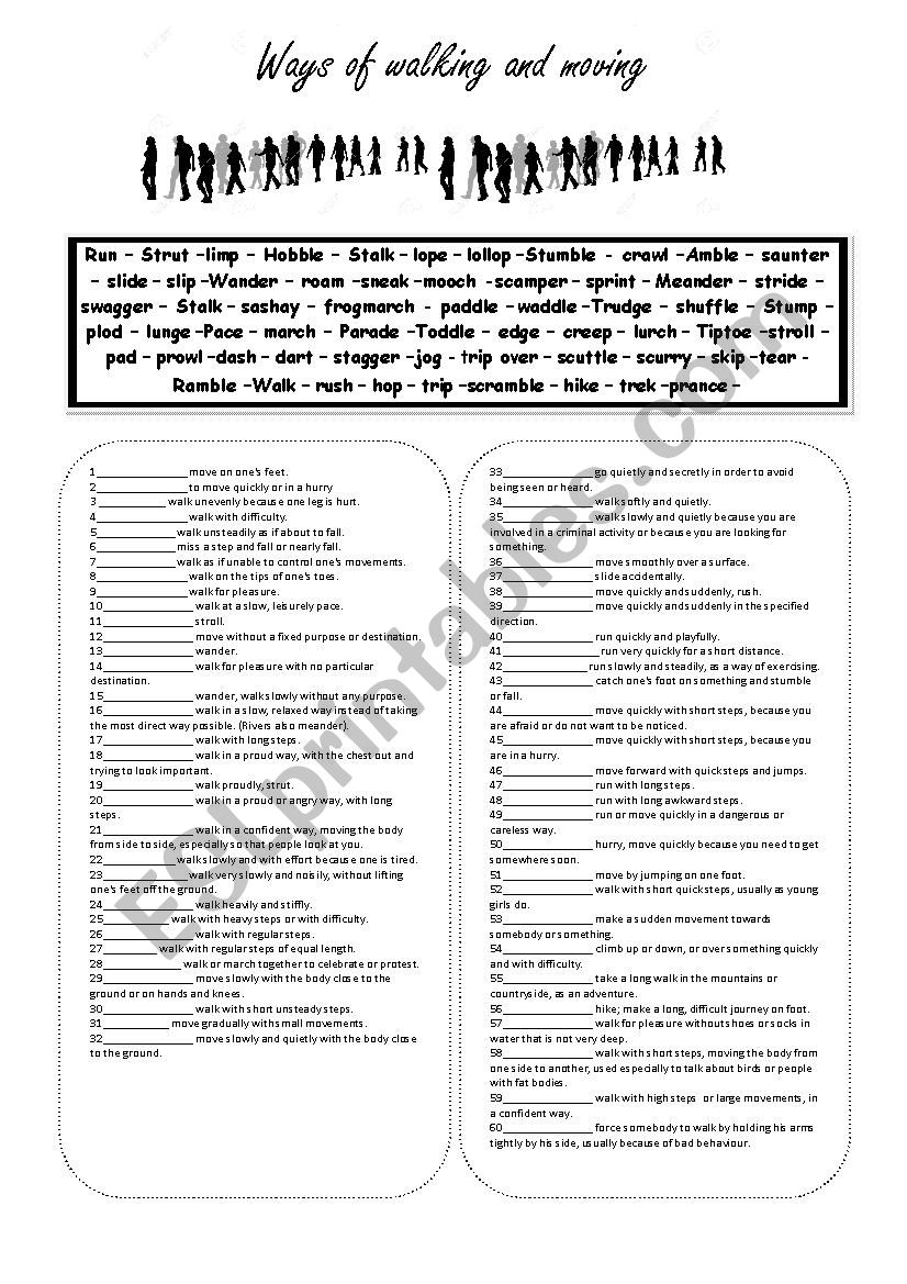 Ways of walking and moving worksheet