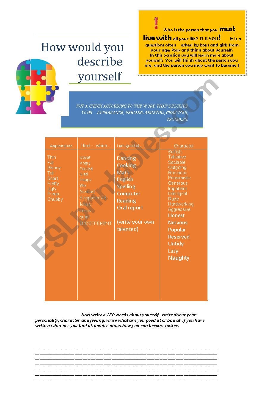 evaluating personality worksheet