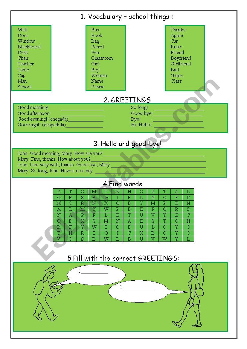 Vocabulary worksheet