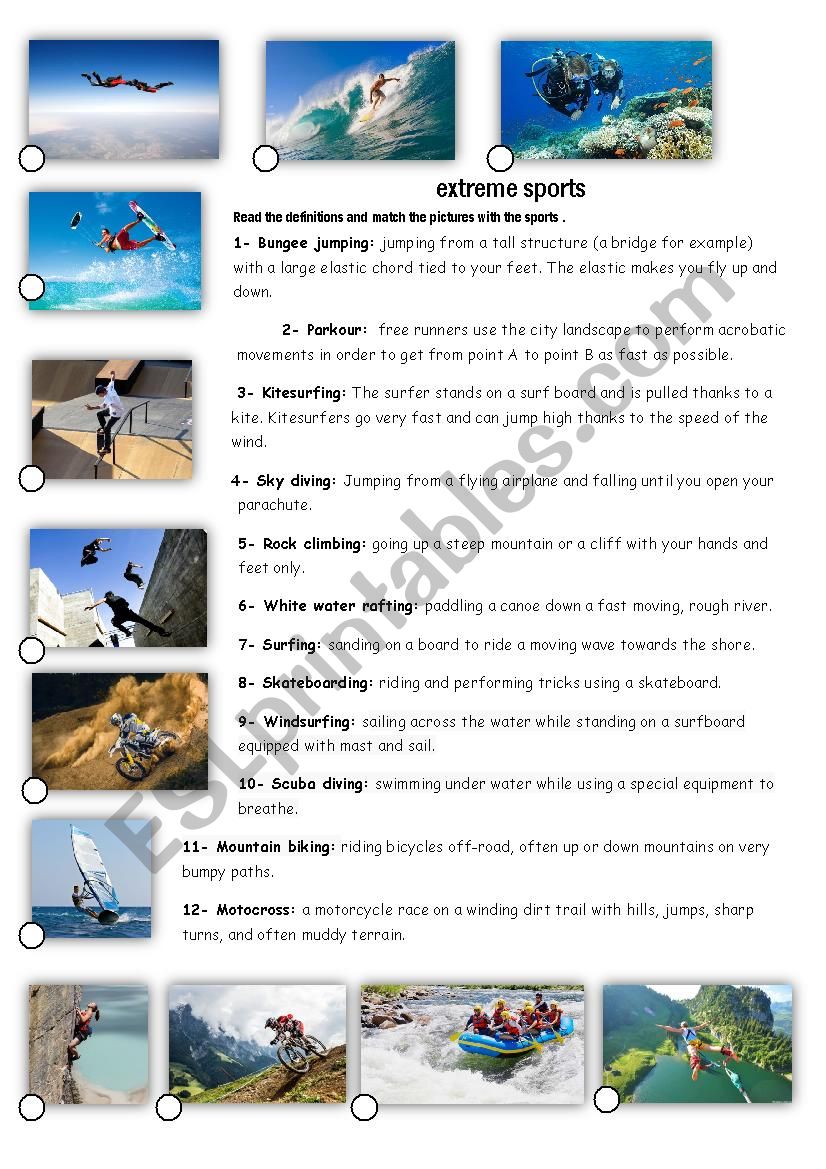 Extreme sports worksheet