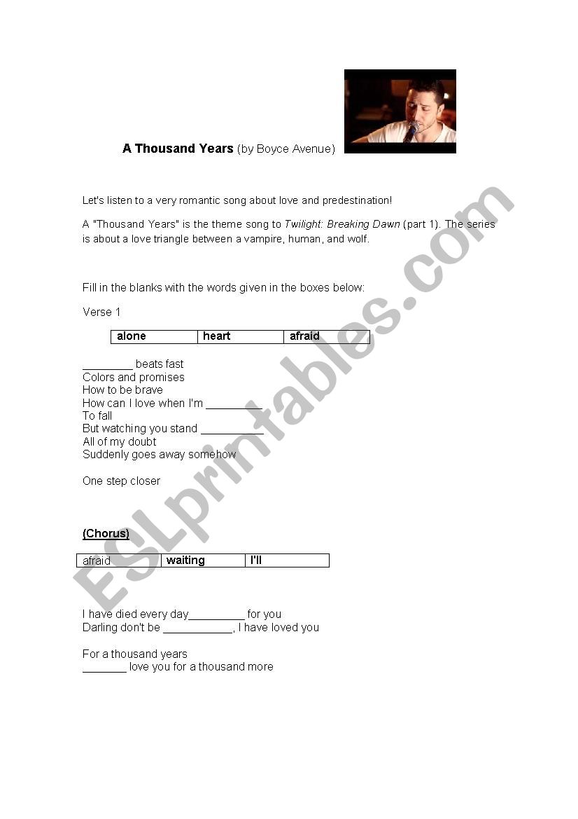 A Thousand Years worksheet