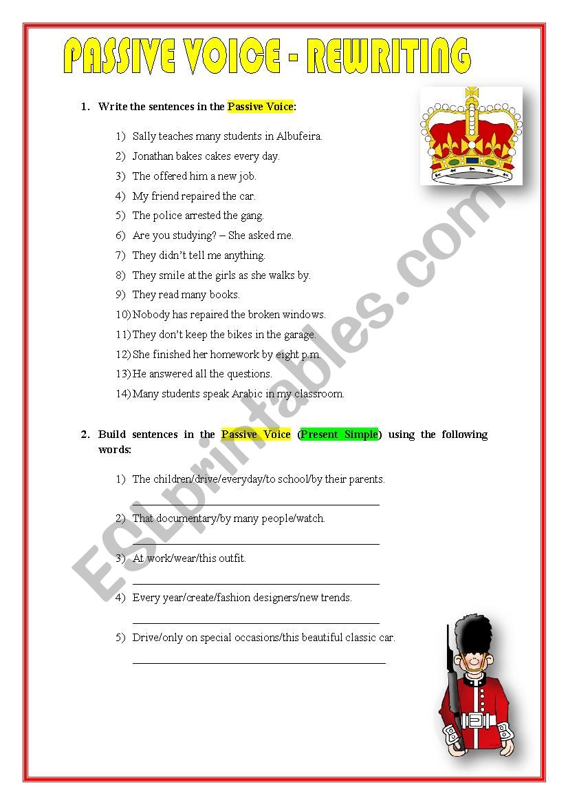 Passive voice - rewriting worksheet