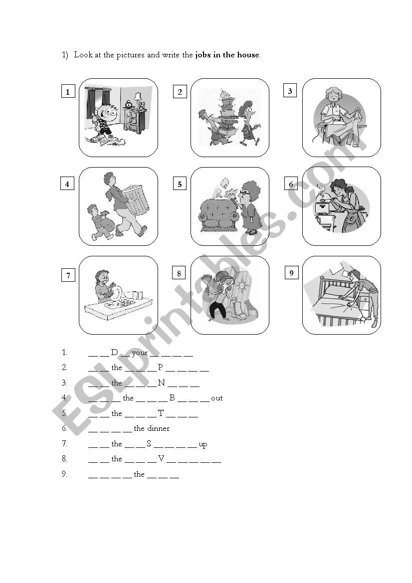 jobs in the house worksheet