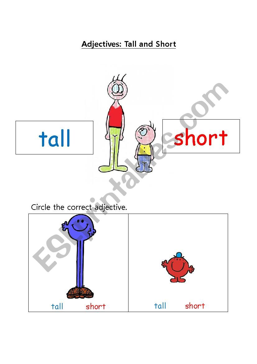 Tall and Short - Adjectives - ESL worksheet by darktower74