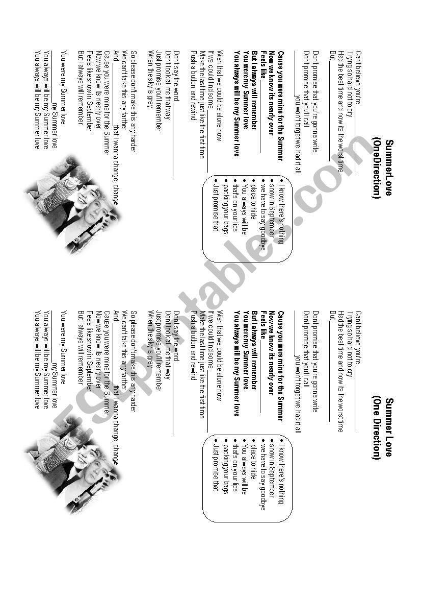 SUMMER LOVE - ONE DIRECTION worksheet