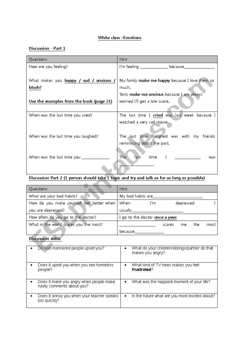 Emotion worksheet