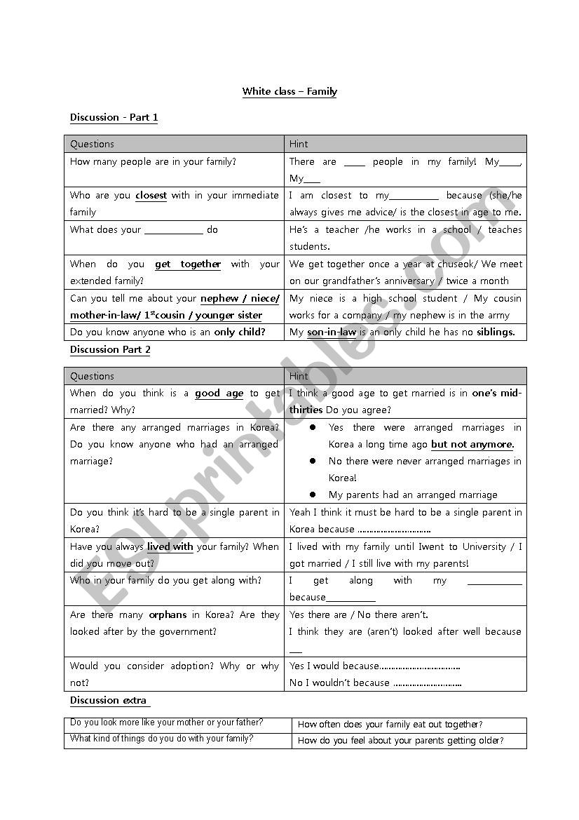 Family worksheet