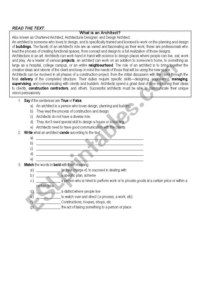 what is an architect?  worksheet