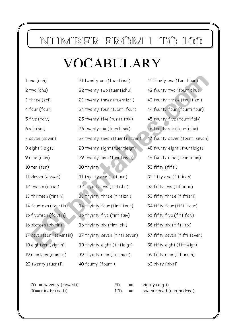 Numbers worksheet