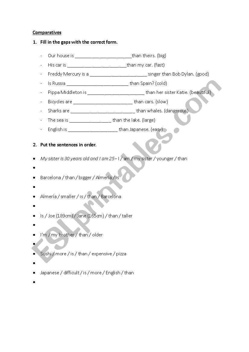 comparative and superlative worksheet