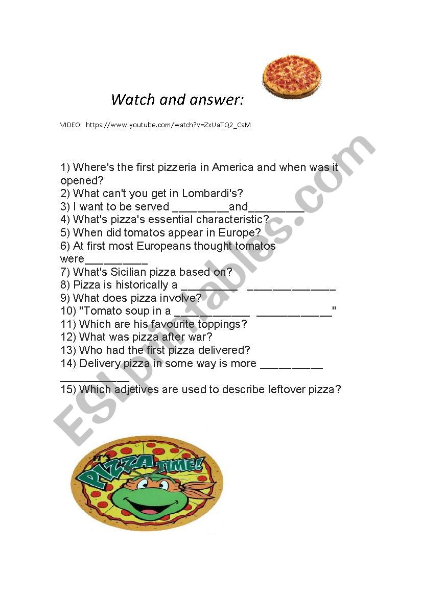 Pizza listening worksheet