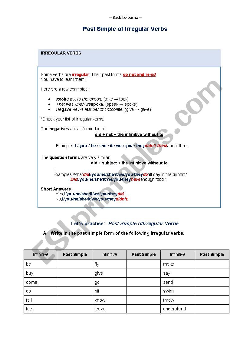 Past Simple - Irregular Verbs; Matching 